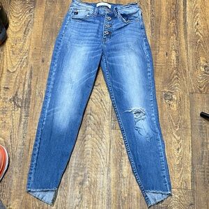 KanCan size 3/25 High Rise Distressed Button Fly skinny Jeans asymmetrical hem